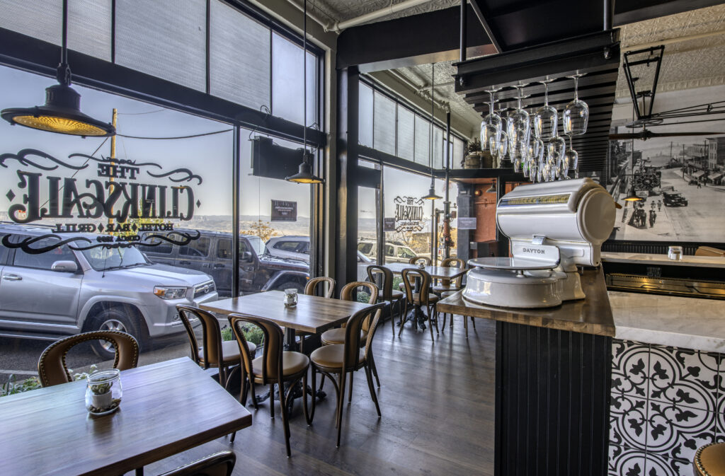 Interior dining room of The Clinkscale hotel, bar and grill in Jerome, Arizona