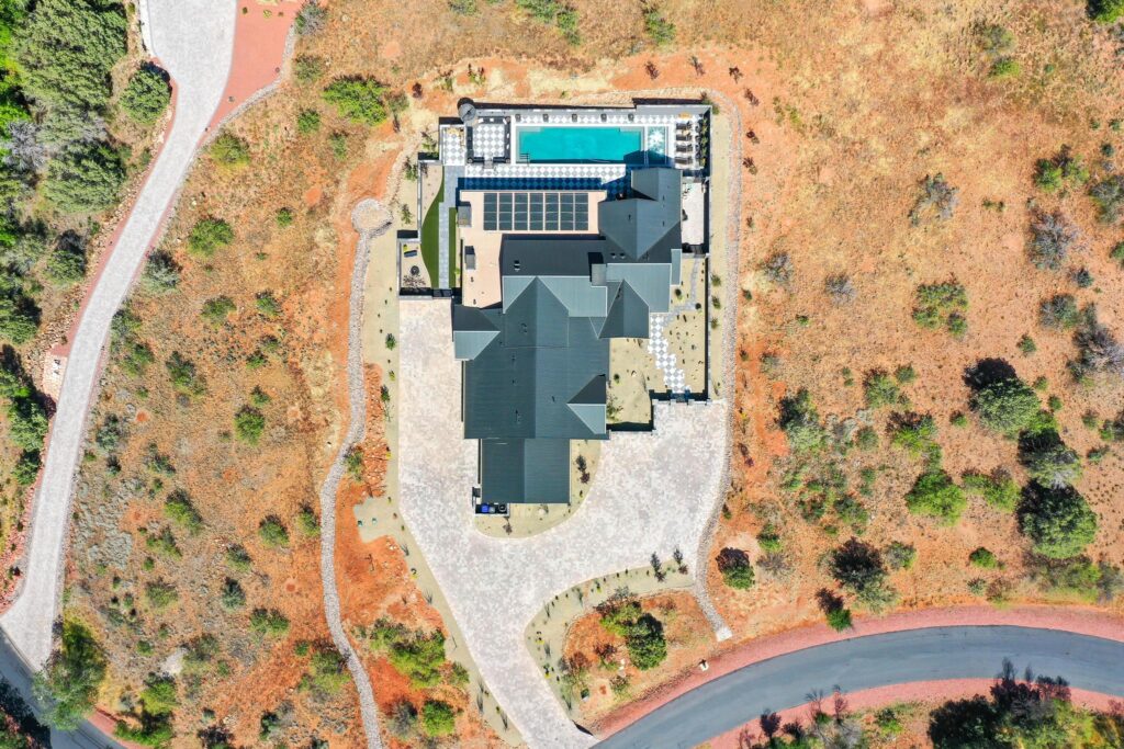 Ikhaya Lethu from directly overhead, the plan wrapped around the pool