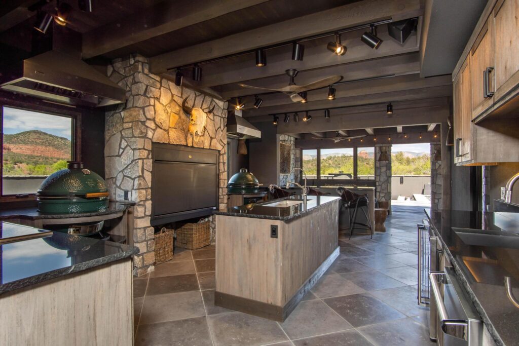 The cooking end of the pavilion, opening through to the terrace