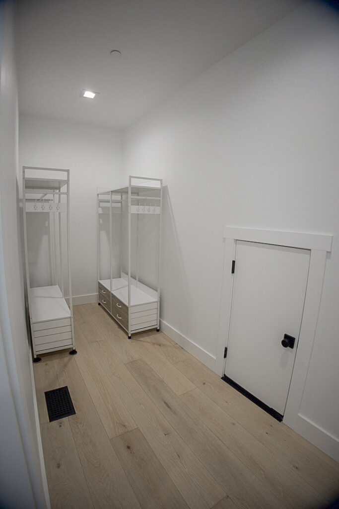 Closet with hanging rails and drawer units in place